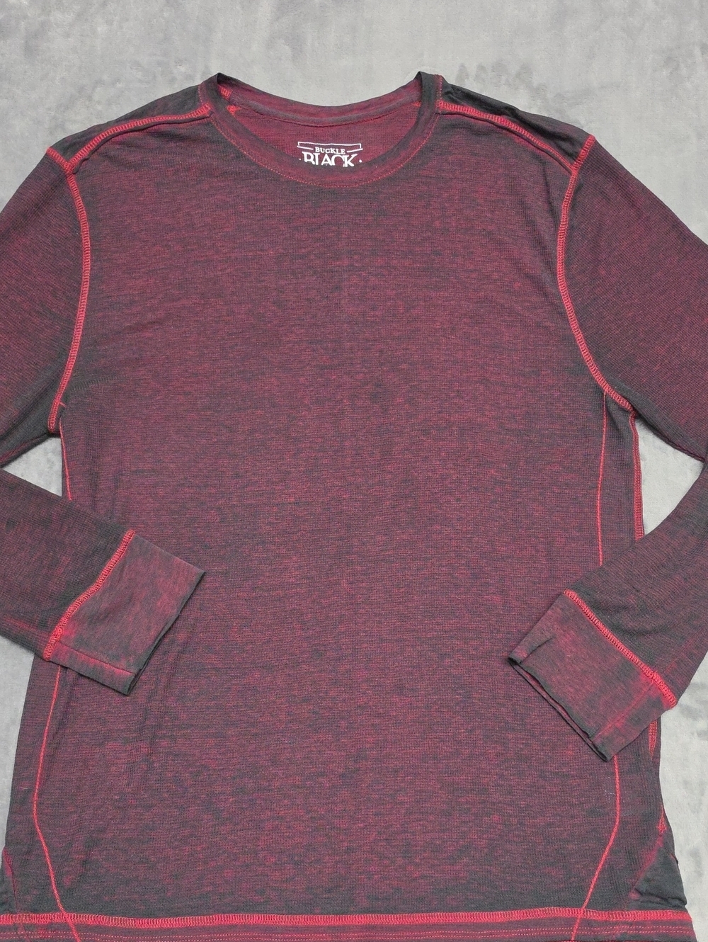Buckle Mens XL Burgundy Heathered Long Sleeve Crewneck Contrast Stitch Tee